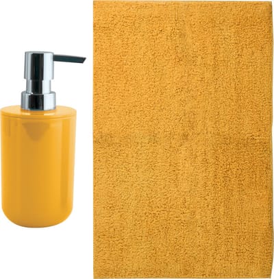 MSV badkamer droogloop mat - Napoli - 45 x 70 cm - met bijpassend zeeppompje - saffraan geel