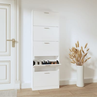 vidaXL - Schoenenkast - 59x17x169 - cm - bewerkt - hout - hoogglans - wit