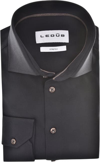 Ledub modern fit overhemd - popeline - zwart - Strijkvriendelijk - Boordmaat: 38