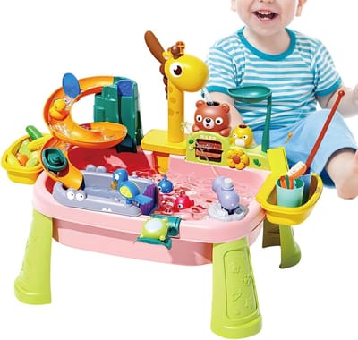 Kinder Waterspeeltafel - Buitenspeelgoed Tafel - Zintuiglijk Spel - Giraffenkraan Pomp - 59 x 33 x 42 cm - Roze