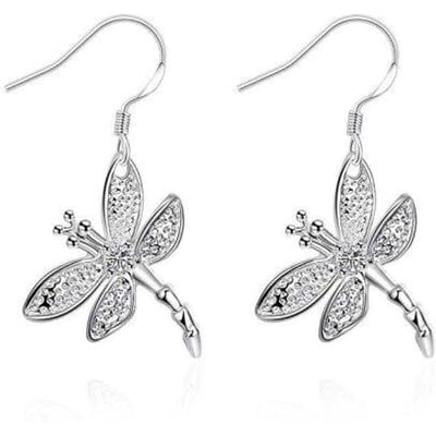 Boucles d'oreilles pendantes en forme de libellule en zircon, plaquées argent, pour femme, bijoux, boucles d'oreilles insectes, Kolczyki Cf22 white
