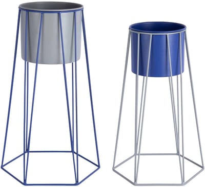Present Time Bloempot Cool Retro - Blauw - 34x30x56cm - Set van 2 - Modern
