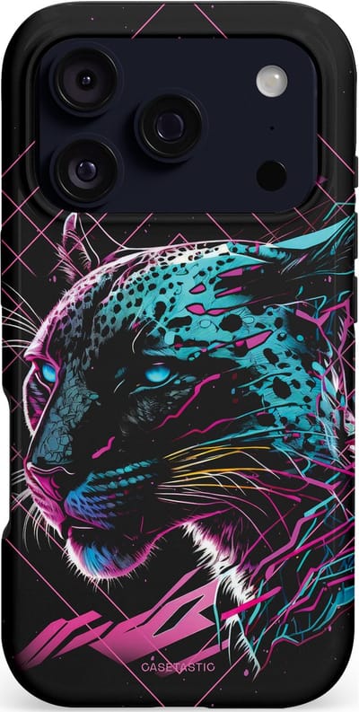 Casetastic hoesje geschikt voor Apple iPhone 17 Pro - MagSafe - Dubbellaagse bescherming - Roze Neon Panter - Fashion Case - Zwart Roze Turquoise