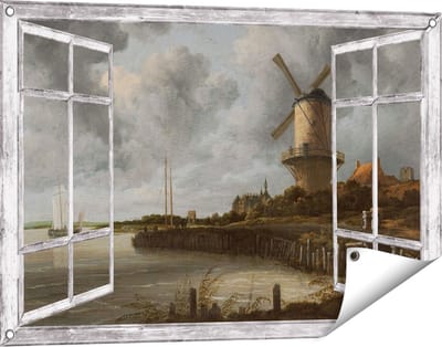 Gards Tuinposter Doorkijk De Molen bij Wijk bij Duurstede - Jacob van Ruisdael - 90x60 cm - Tuindoek - Tuindecoratie - Wanddecoratie buiten - Tuinschilderij