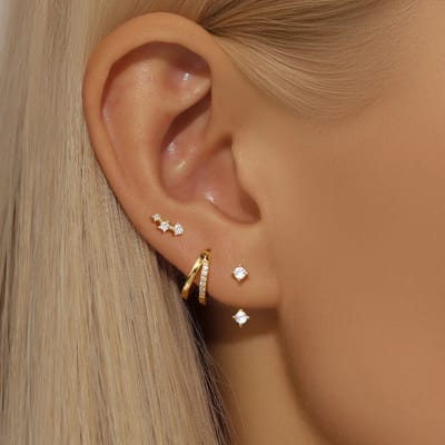 6-delige Dubbele Modulaire Oorbellen Set met Zirkonia Stenen - 18K Verguld Oorbellen - 925 Sterling Zilver - Luxe Dames Sieraden - Dames Oorbellen