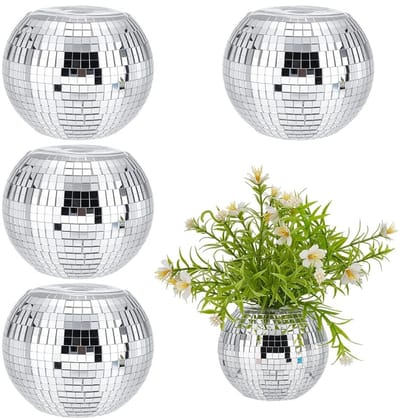 Dailygoods - 4 Stuk Discobol Vaas - Glas Spiegel Plantenbak en Kaarsenhouder