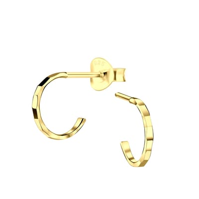 Joy|S - Zilveren oorringen stud - 10 mm - diamond cut t70 - gold plated