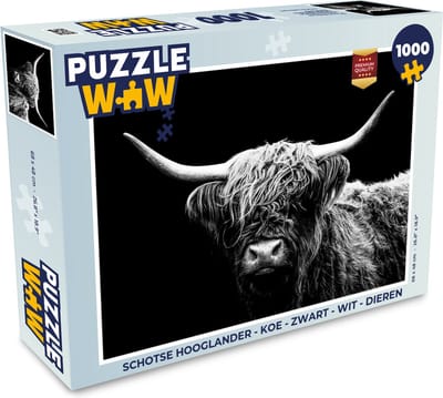 Puzzel Schotse Hooglander - Koe - Zwart - Wit - Dieren - Legpuzzel - Puzzel 1000 stukjes volwassenen