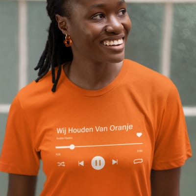 Dames Oranje T-shirt EK WK Wij Houden Van Oranje Music Player - MAAT XS - Dames Feestkleding & Carnavalskleding