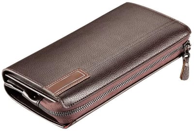 Slanke Lange Herenportemonnee PU Leer met RFID Bescherming – Rits, Multi-Kaartsleuven, Business Portemonnee, Wallet voor Mannen