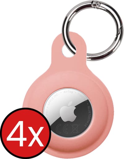 Hoesje Geschikt voor Apple AirTag 2 Sleutelhanger Hoesje Siliconen Hanger - Hoesje Geschikt voor Apple AirTag 2e generatie Hanger Sleutelhanger Hoesje - Lichtroze - 4 PACK