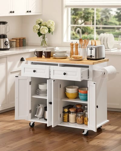 Serveerwagen Keuken 1100x450x825 mm, 136 kg Draagkracht, met Handdoekhouder & Lades