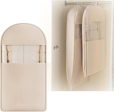 Hangende Kledingzak - Opbergzak Kleding - Ruimte Besparen - Zelfcompressie Rits - 90x58x15 cm - Beige