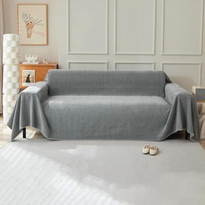 Effen Kleur Bankovertrek met Franjes – Multifunctionele Chenille Bankdeken 230 x 180 cm – Donkergrijs