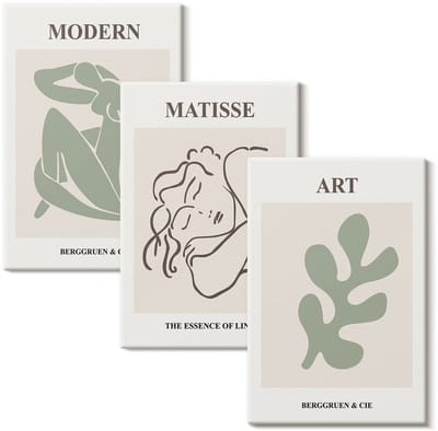 Wallfluent Set van canvas schilderijen - Stijlvolle karakters en planten in een minimalistisch design Canvas Schilderijen Set - set 3 stuks 20x30 cm - Groente Set van Canvas Prints - Deel Canvas Kunst Set - Boheemse Canvas Kunst Set