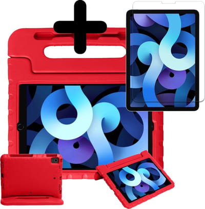 Hoesje - Geschikt voor Apple iPad Air 4 (2020) - 10.9 inch - 4e Generatie - Met Screenprotector - Kinderhoes - Shockproof Bumper - Kidsproof Case - Tablethoes - Kinder Hoes Cover - Rood