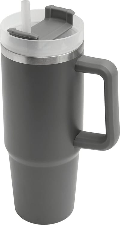 Bellatio Design Warmhoudbeker/thermosbeker DELUXE - grote koffiebeker - tumbler - RVS - grijs - 900 ml - Reisbeker