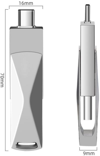 USB - Dubbele Type-C- en USB 2.0-poorten - Metalen behuizing - Opslagapparaat voor Type-C, Android en pc - 8 GB - USB 2.0 - Zilver