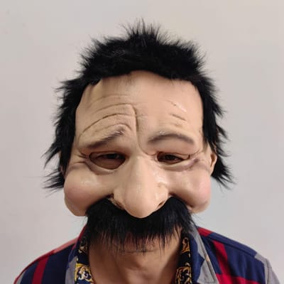Halfgezicht latex masker van oud mannetje, grappig feestdansmasker One Size beige