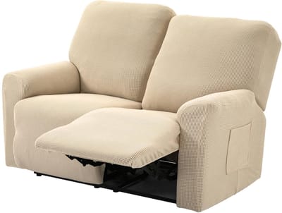 Fauteuilhoes, 2-zits, jacquard-overtrek voor bank met 2 kussens, rekbaar, kantelbaar, overtrek voor relaxbank (ivoorwit)