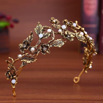 Europese Retro Kroon Haaraccessoires Legering Diamant Bruidskroon Tiara Bruiloft Haar en Make-up Hoofdband Accessoires brown