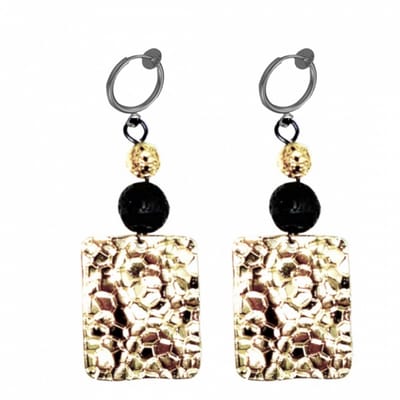 Klem oorbellen zwart-lava -goudkleurig-geen gaatje-Charme bijoux