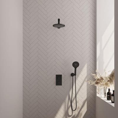 Brauer Black Carving Thermostatische Regendoucheset Inbouw - Hoofddouche 20 cm - Rechte Wandarm - 3 Weg - Handdouche 3 Standen - Doucheslang - Wandaansluitbocht - Mat Zwart