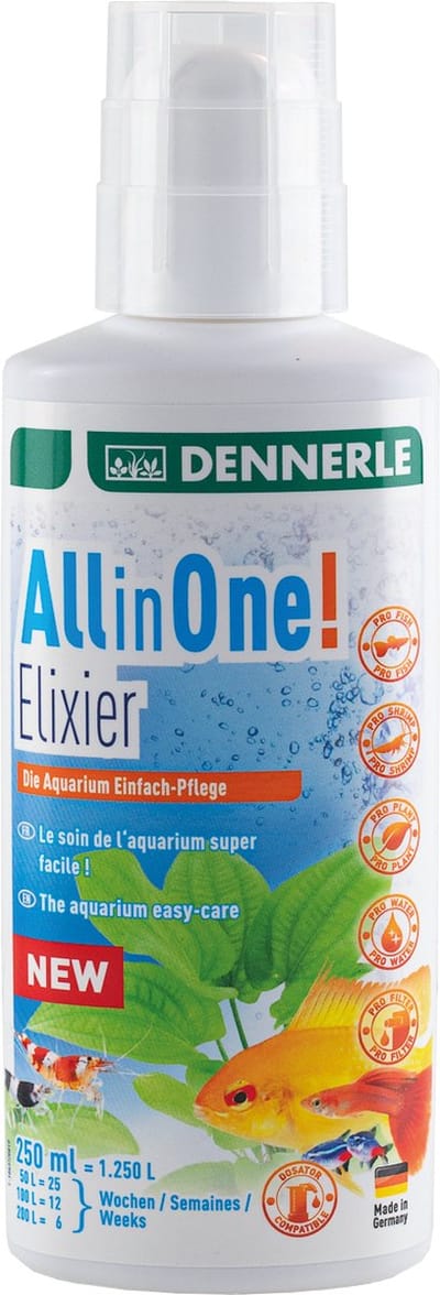 Dennerle All in One Elixier - Voor gezonde vissen, planten en water - 250ml voor 1250 liter aquariumwater