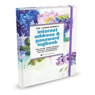 Peter Pauper Internet & Password Logbook - Hydrangeas Cover - met elastieksluiting - Large 16x21 cm