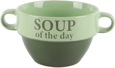 Bellatio Design Soepkommen - 1x - 500 ml - Soup of the day - keramiek - D12 x H8 cm - groen - Stapelbaar