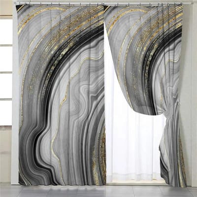 2 stuks Vintage Marmer Woonkamer Gordijnen Wit Goud Semi Verduisterende Gordijnen Voor Slaapkamer Steen Luxe Raamgordijnen Panelen W50xH130(CM)x2PCS-Grommet Top