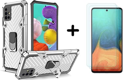 Hoesje Geschikt Voor Samsung Galaxy A51 hoesje nieuw Schokbestendige ring armor Zliver - Screenprotector Galaxy A51 2X tempered Glass
