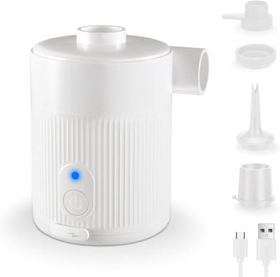 Draagbare elektrische luchtpomp voor opblaasbare producten, snel opblazen en leeg laten lopen met verlengde nozzle, inclusief 4 nozzles en opbergtas voor luchtbed en zwembad.