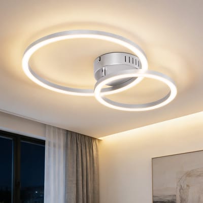 NETTLIFE LED Plafondlamp Woonkamer Zilver - 23W 3000K Warmwit 40cm Modern 2-Ringen Design - Voor Keuken Slaapkamer Kantoor & Gang - Zonder Lampen