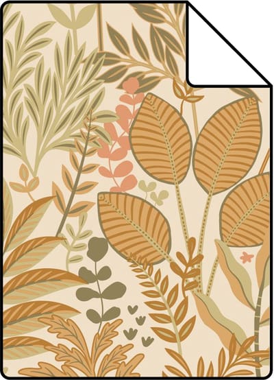 Proefstaal ESTAhome behang tropische bladeren en bloemen licht terracotta en beige - 26.5 x 21 cm - 131662-S