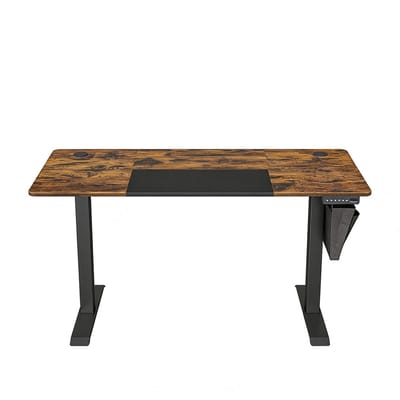 Bureau werktafel vergadertafe 160 x 140 x 72-120 cm, bruin + zwart met opbergvak, elektrisch verstelbaar in 4 hoogtes, geschikt voor vergaderruimte, kantoor en studio