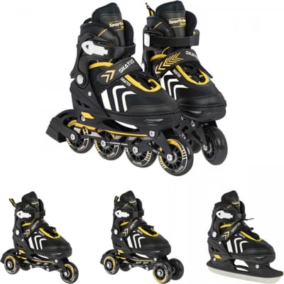 Playos® - Skeelers - 4 in 1 - Zwart/Geel - maat 34 tot 38 - Verstelbaar - Inline Skates - Schaatsen - Rolschaatsen