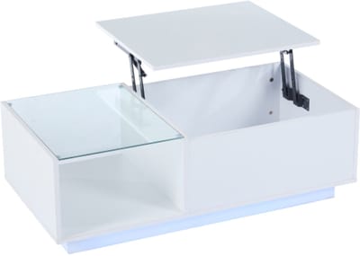 LED salontafel, hoogglans salontafel, hoogte verstelbare salontafel met verborgen opbergruimte en plank, 50 x 100 x (33-46,5) cm Opklapbaar Opklapbare