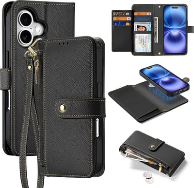 Dux Ducis - Telefoon Hoesje geschikt voor Apple iPhone 16 - Hoesje geschikt voor Magsafe Magneet - 2 in 1 Wallet Book Case - Lawa Series - Zwart