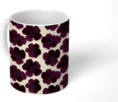Mok - Koffiemok - Bloemen - Aquarel - Paars - Mokken - 350 ML - Beker - Koffiemokken - Theemok