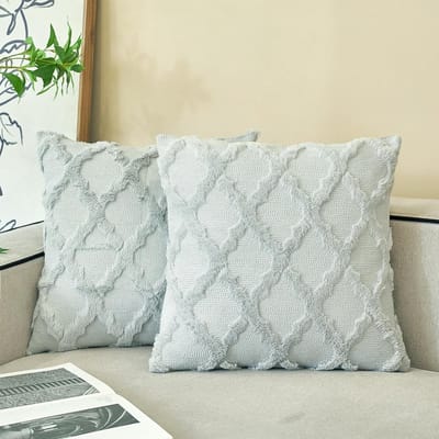 Set van 2 boho-decoratieve kussenhoezen, 50 x 50 cm, grijs kussen, bankkussen, sierkussen, sierkussen, pluizige kussenslopen, kussenhoes voor bank, bank