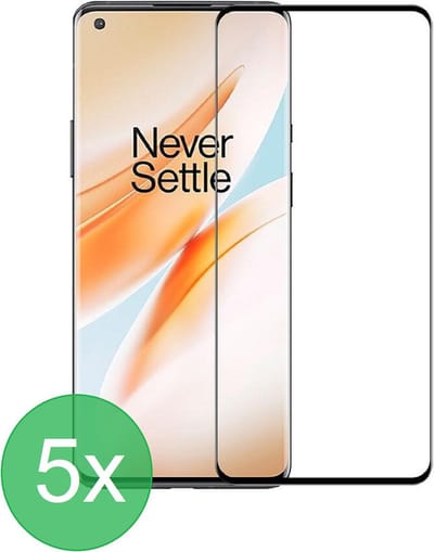 Full Screenprotector 5x Geschikt voor: OnePlus 8 - screen protector - volledige glas - bescherming - beschermglas - ZT Accessoires
