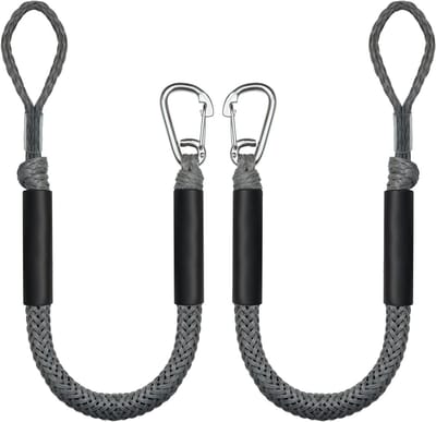 Bungee Dock Lijnen - Meertouwen Schokdemper - Veilig Aanmeren Boot - Ingebouwde Schokdemper - 2 stuks 8 voet - Grijs