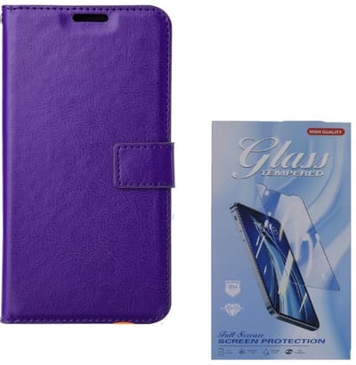 Bookcase Geschikt voor: Samsung Galaxy A72 4G & 5G - Paars - Portemonnee hoesje met 2 stuks Glas Screen protector