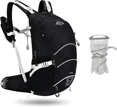 CarryQuest® - 20L Bergbeklimmen Rugzak - Waterdichte Polyester Hiking Backpack met Intern Frame, Drinksysteem, Rugventilatie & Front-/Toploader - 48x27x16 cm - Zwart