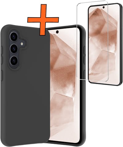Hoes - Met Screenprotector - Geschikt voor Samsung Galaxy A56 - Sterk & Shockproof - Back Cover - Siliconen Case - Telefoon Hoes - Zwart