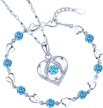 Roestvrijstalen Hart Halsketting en Armband Set voor Vrouwen – Vintage Kristal Sieraden, Elegant Cadeau voor Haar, Trendy Feestaccessoires - Blauw