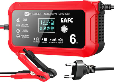 EAFC 12V 6A Acculader – Druppel en Snellader met LCD Display – Voor Auto, Motor, Boot en AGM/Loodaccu’s – Reparatiemodus