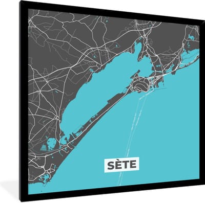 Fotolijst incl. Poster - Plattegrond - Kaart - Sète - Frankrijk - Stadskaart - 40x40 cm - Posterlijst