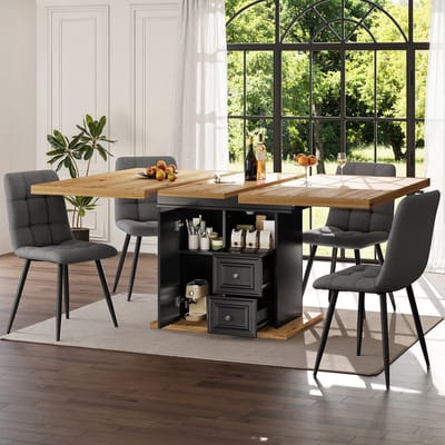 DESMIU Eettafel - Uitschuifbaar Ontwerp Met Opbergruimte - Voor Keuken Woonkamer En Balkon - MDF En Metaal - Naturel Hout - 110 Tot 140 Cm
